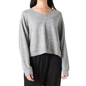 Lucky Brand Cloud Jersey Long Sleeve V-Neck Cropped Top - Heather Gray